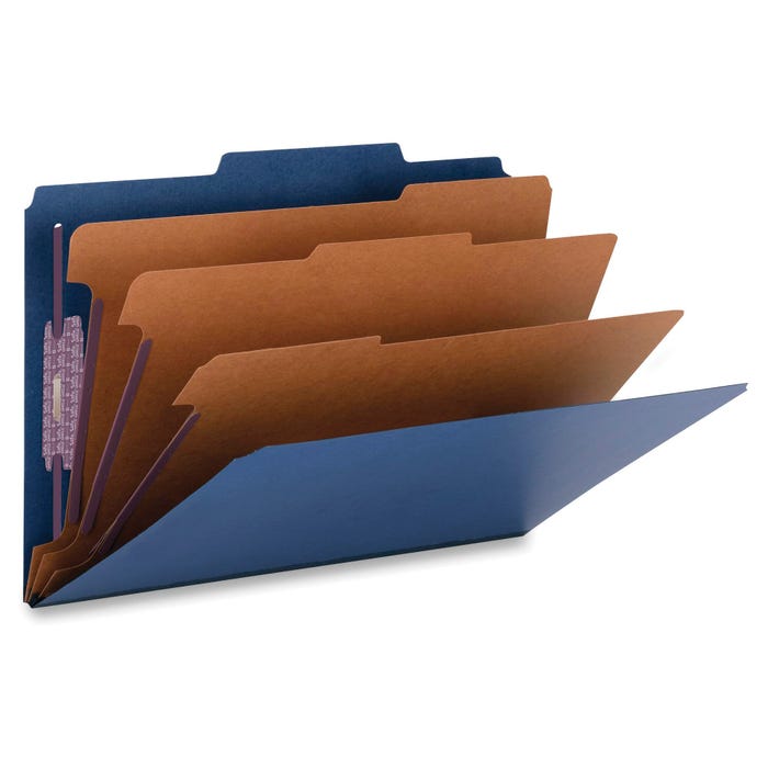 Smead SafeSHIELD Pressboard Classification Folder, Legal Size, 3 Inch Expansion, 3 Dividers, Dark Blue, Pack of 10