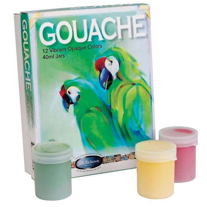 Jack Richeson Non-Toxic Gouache Paint Set, 1.35 Ounce Plastic Jar, Assorted Opaque Color, Set of 12