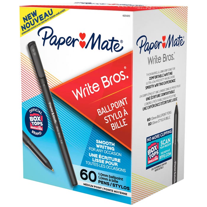 Paper Mate Write Bros. Ballpoint Pens, Medium Point, 1.0 mm, Black, Pack of 60