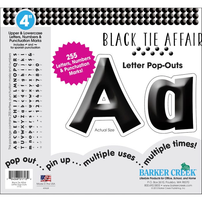 Barker Creek Letter Pop-Outs, 4 Inch, Black Tie Affair, Set of 255