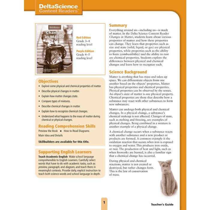 Delta Science Content Readers Changes in Matter Red and Purple Teacher's Guide