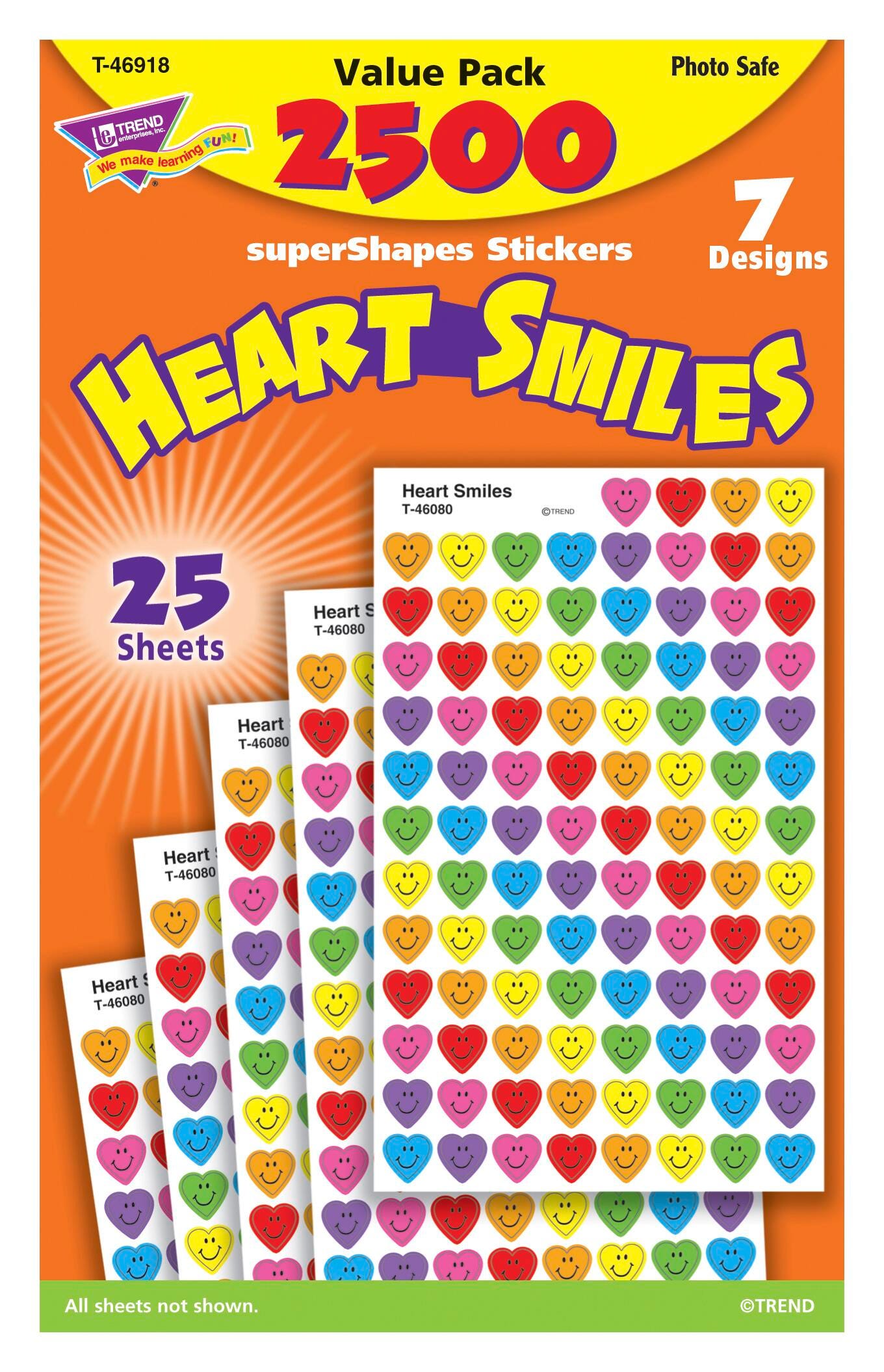 Trend Enterprises Heart Smiles SuperShapes Stickers, Pack of 2500, Item Number 1597427