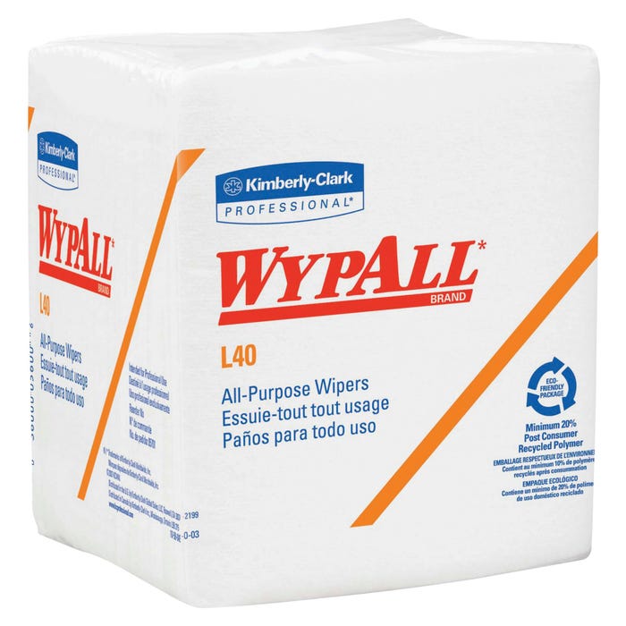 WYPALL L40 1/4-Fold Food Service Wipe, 12-1/2 X 13 in, White, Pack of 56