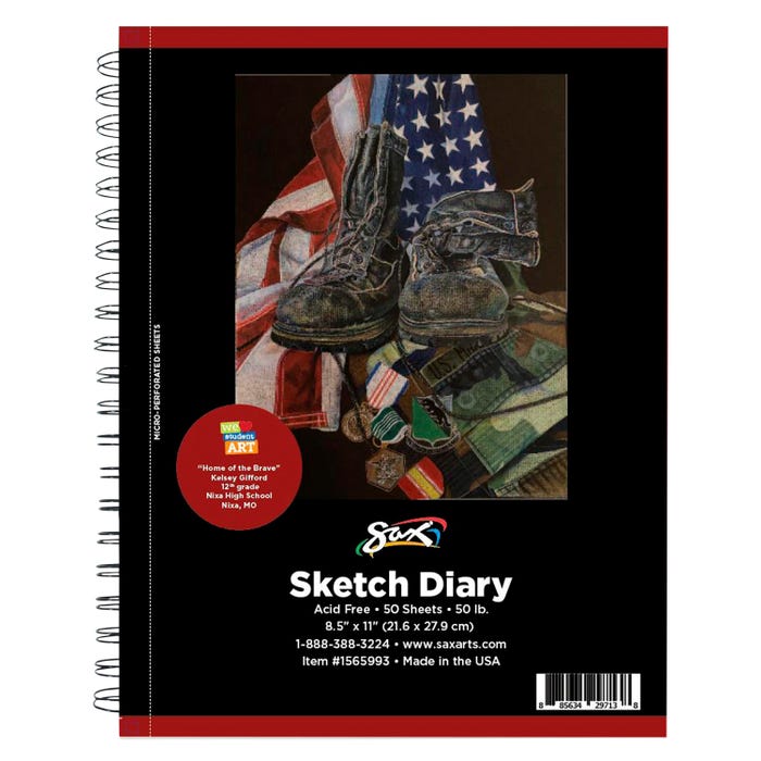 Sax Spiral Binding Sketch Diary Notebook with Decorative Cover, 50 lb, 8-1/2 x 11 Inches, 50 Sheets