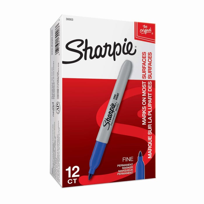 Sharpie Permanent Markers, Fine Point, Blue, Pack of 12