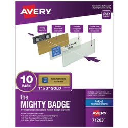 Avery Professional Reusable Name Badge System, Gold, 1 In x 3 In, for Inkjet Printers 2144913