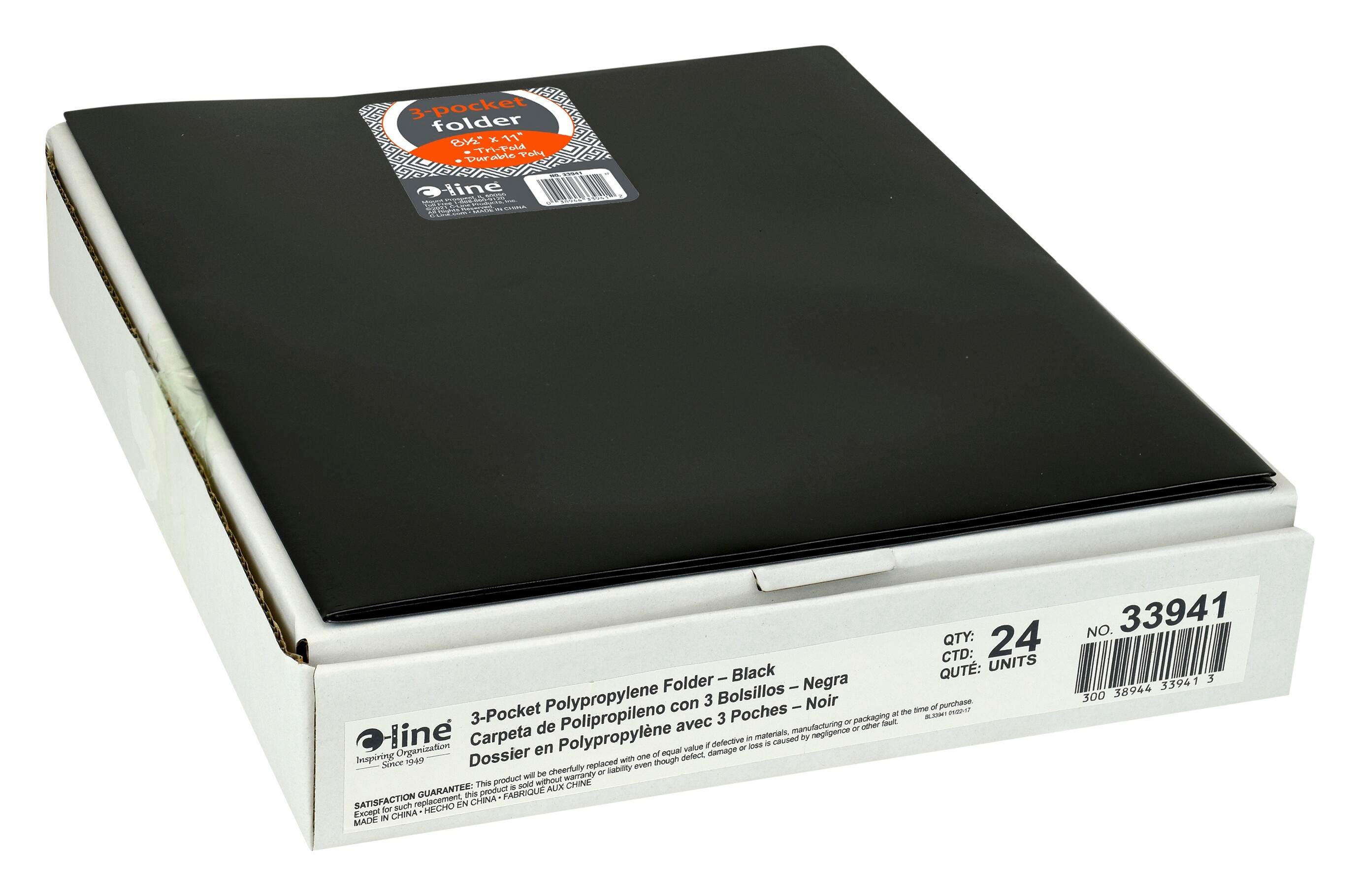 C-Line 3-Pocket Tri-Fold Poly Portfolios, Black, Pack of 24 2129758