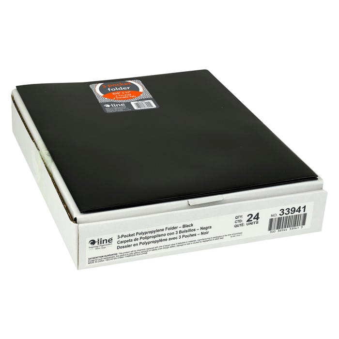 C-Line 3-Pocket Tri-Fold Poly Portfolios, Black, Pack of 24