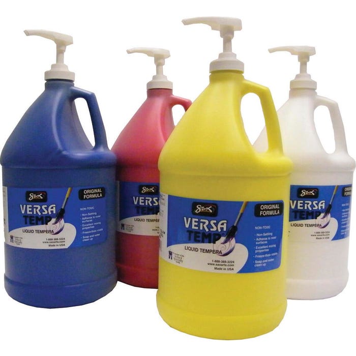 Sax Versatemp Heavy-Bodied Tempera Paint Kit with Pumps, 1 Gallon Bottles, Assorted Colors, Set of 4