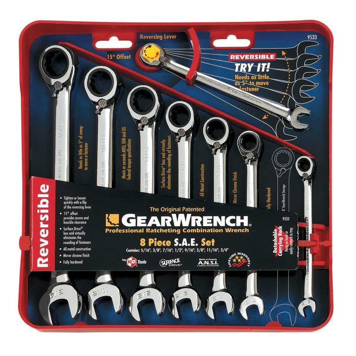 GEARWRENCH 8Pc. Reversible Ratcheting Wrench Set SAE GEARWRENCH 8Pc. Reversible Ratcheting Wrench Set SAE