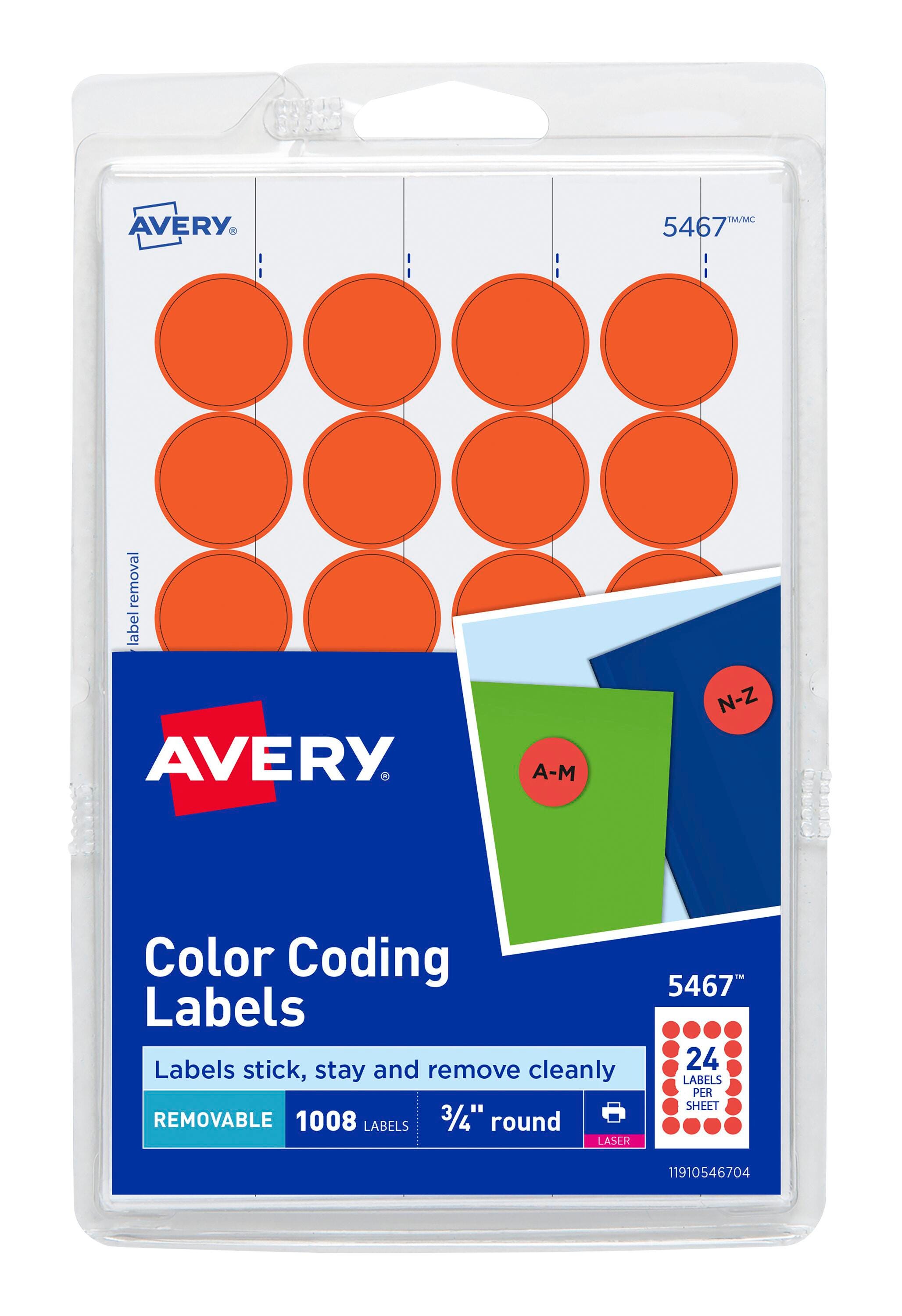Avery Printable Color Coding Labels, 3/4 Inch Diameter, Neon Red, Pack of 1008 1118002