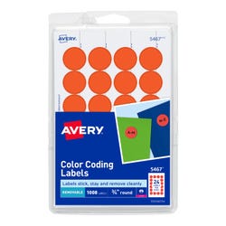 Image for Avery Printable Color Coding Labels, 3/4 Inch Diameter, Neon Red, Pack of 1008 from School Specialty