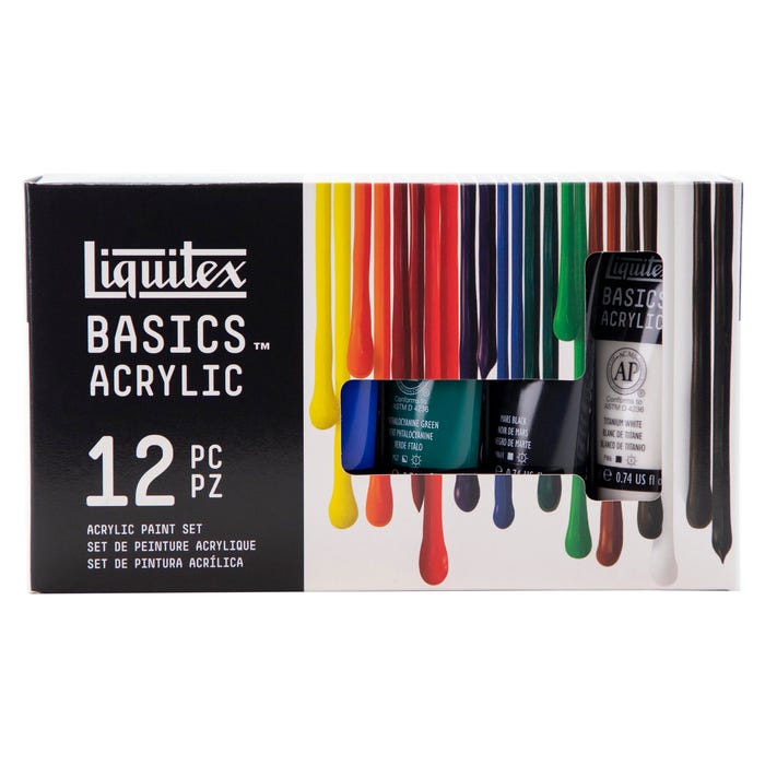 Liquitex BASICS Acrylic Paint Set, 0.74 Ounce Tubes, Assorted Colors, Set of 12