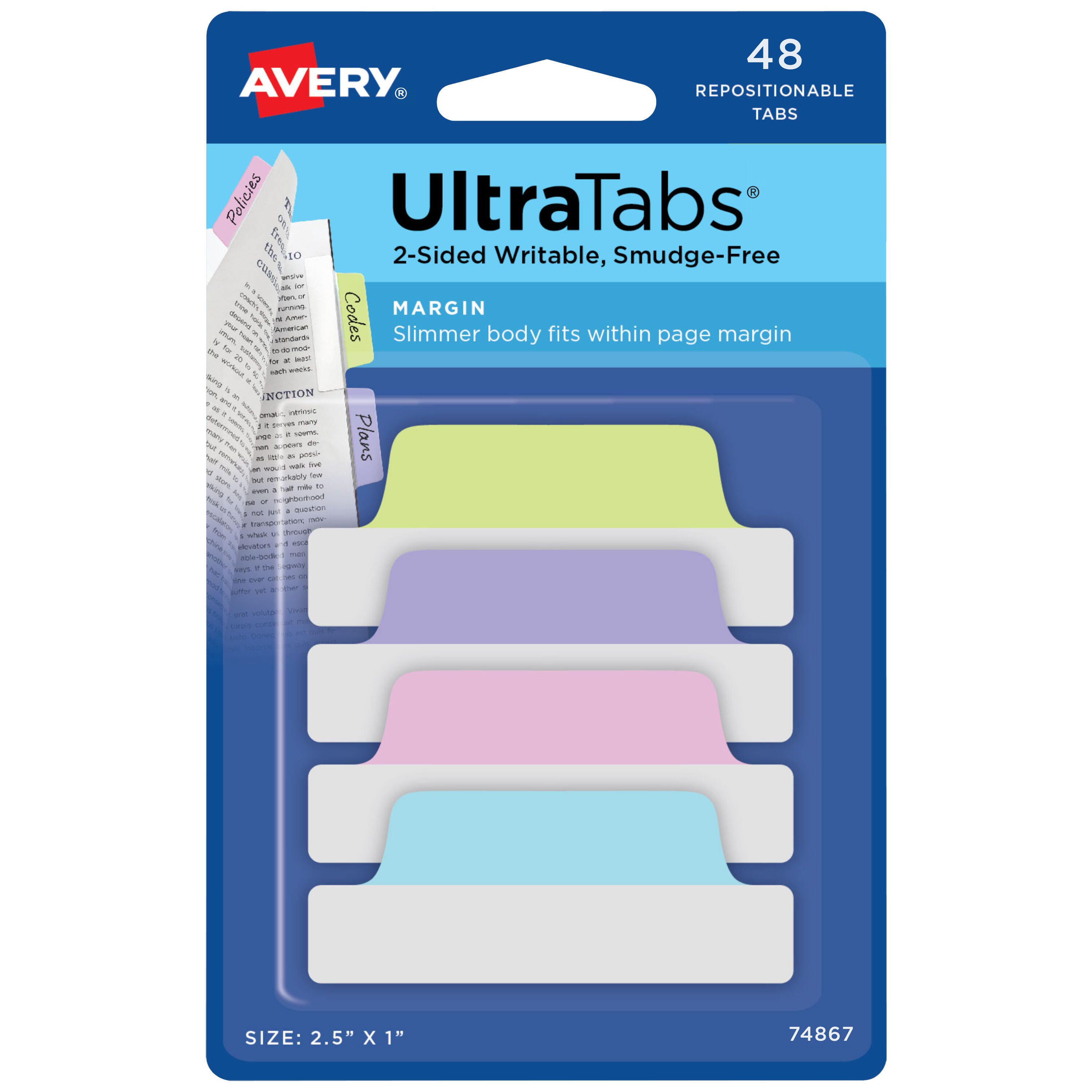 Image for Avery Repositionable UltraTabs, 2-1/2 x 1 Inches, Assorted Pastel, Set of 48 from School Specialty