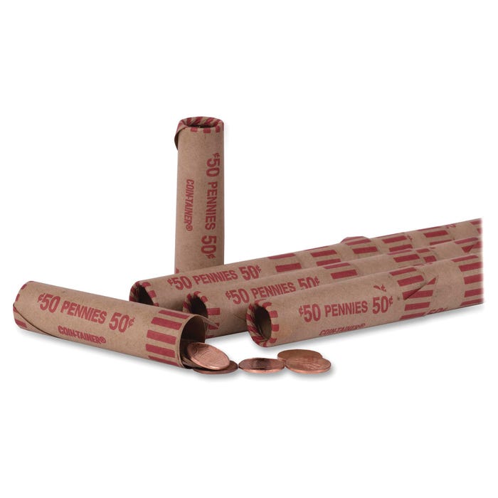 Coin-Tainer Tubular Coin Wrap, Penny, Nested, Red, Pack of 1000