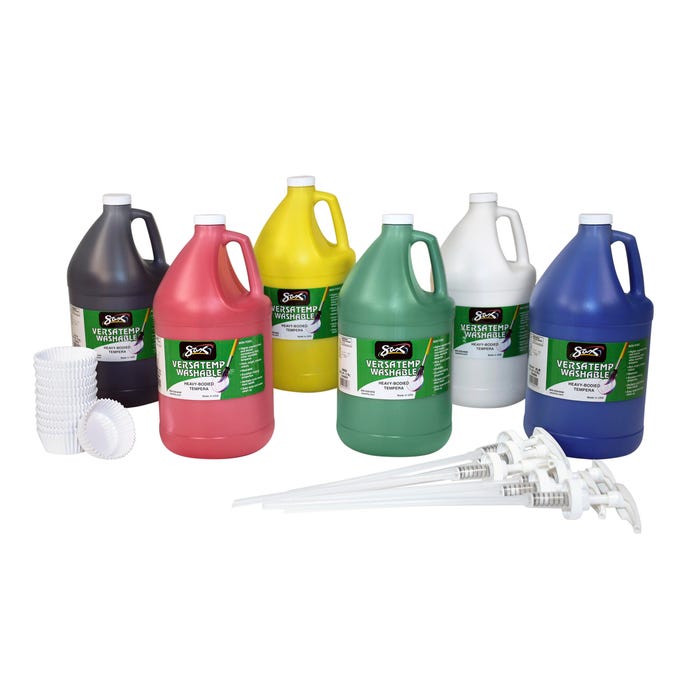 Sax Versatemp Washable Heavy-Bodied Deluxe Tempera Paint Kit with Pumps and Cups, Assorted Colors, Set of 112