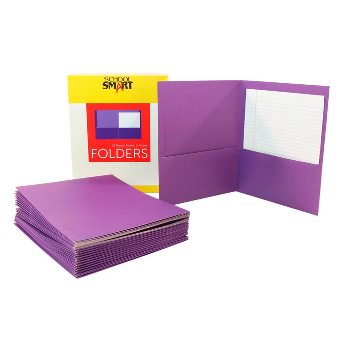 School Smart 2-Pocket Folder, Letter Size, Purple, Pack of 25