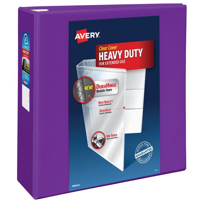 Avery DuraHinge Heavy Duty View Binder, 4 Inch, EZD Ring, Purple