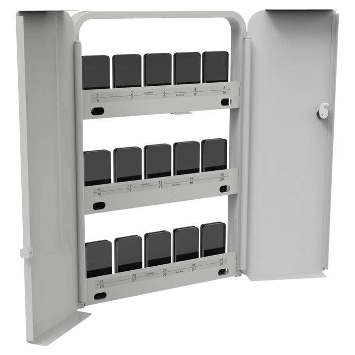 Copernicus Cell Phone Storage Cabinet with Mounting Kit, Holds 30 Devices, 21-1/2 x 4 x 30-3/4 Inches, Black and Green
