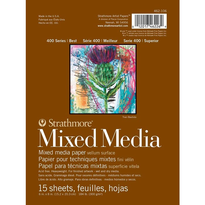 Strathmore 400 Series Mixed Media Pad, 6 x 8 Inches, 184 lb, 15 Sheets
