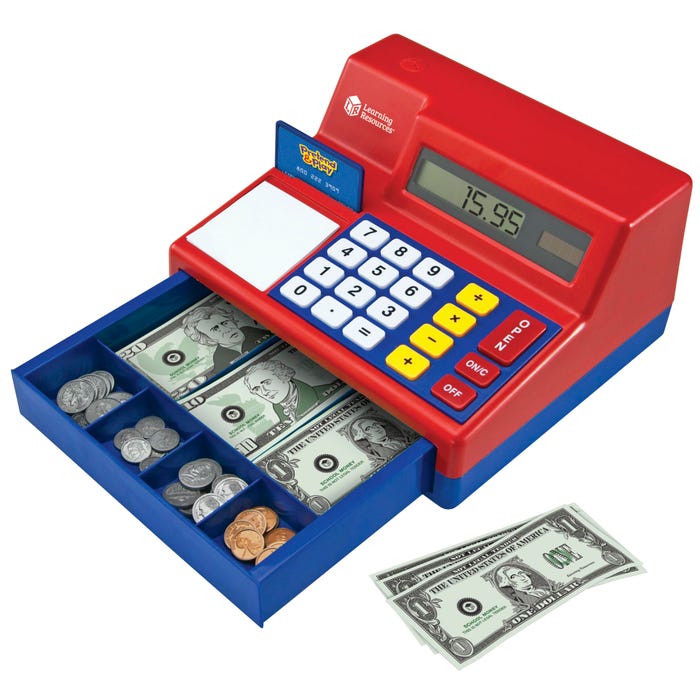 Learning Resources Pretend and Play Calculator Cash Register, Set of 73