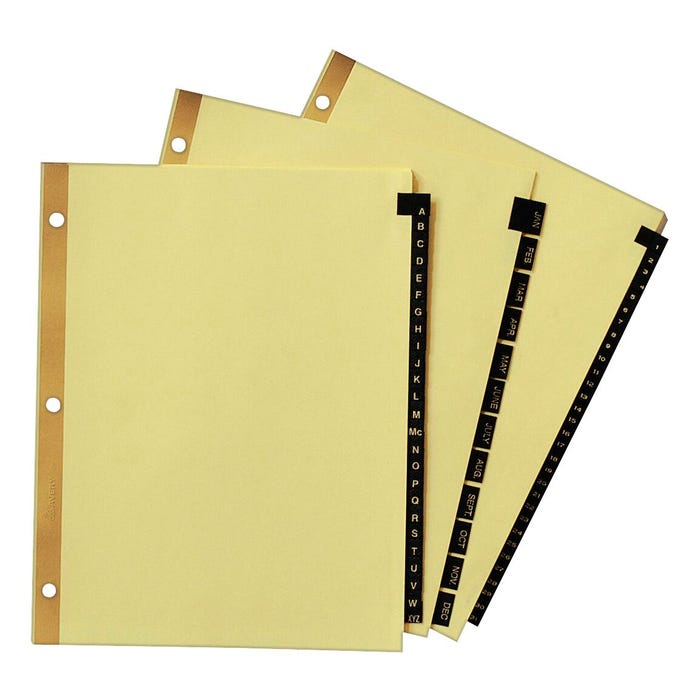 Avery 11350 Black Leather Preprinted Tab Dividers, A to Z, 8-1/2 x 11 Inches
