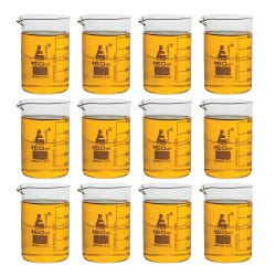Eisco Labs Low Form Beaker with Spout, Borosilicate Glass, 150mL, Pack of 12