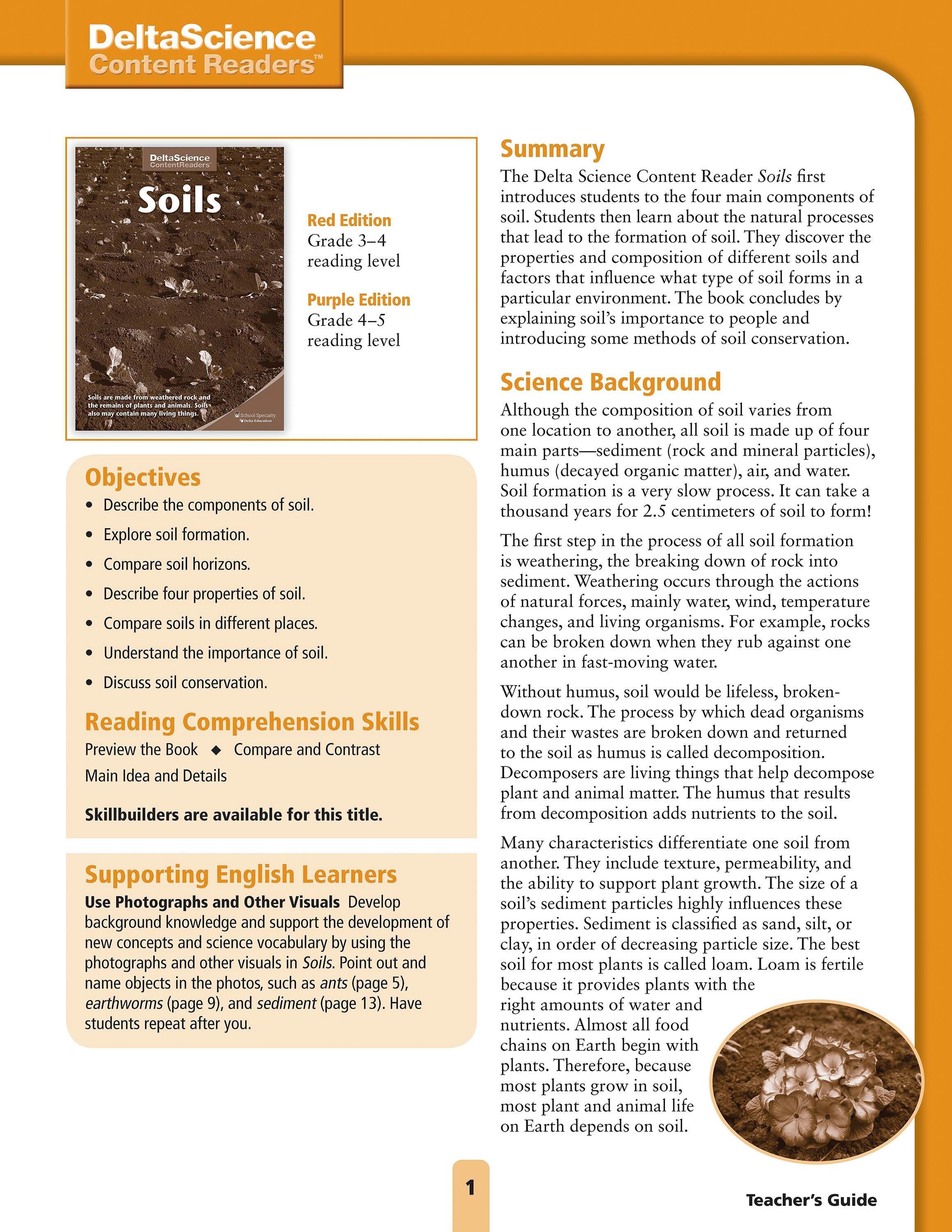 Delta Science Content Readers Soils Red and Purple Teacher's Guide, Item Number 1278159