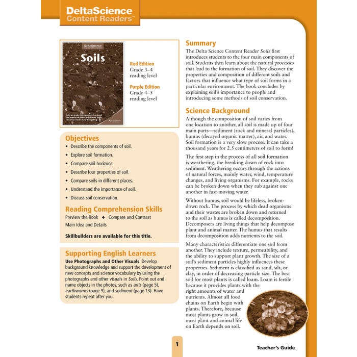 Delta Science Content Readers Soils Red and Purple Teacher's Guide