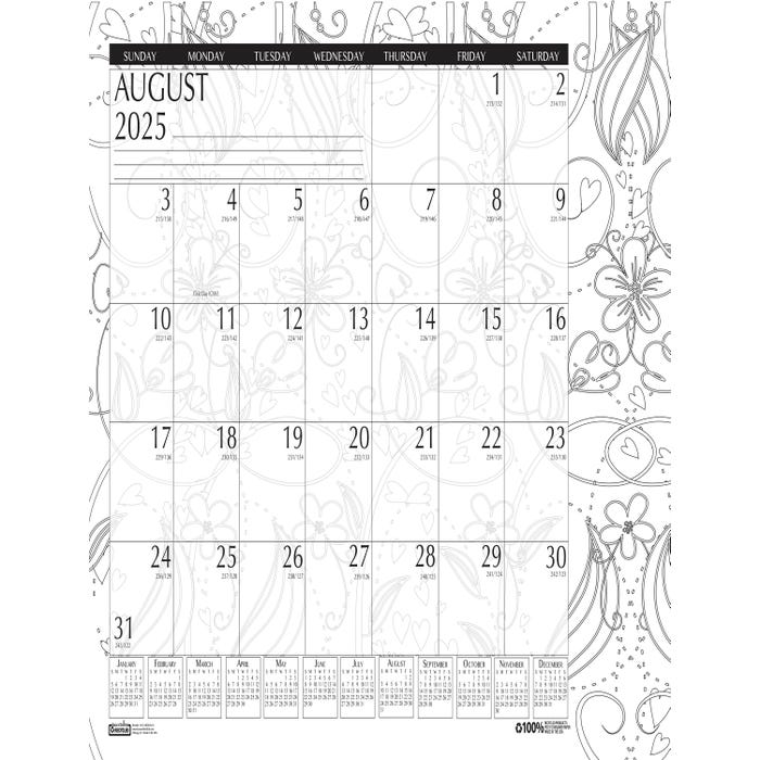 House of Doolittle Recycled Monthly Academic Desk Pad Calendar, August 2025-July 2026, 22 x 17 Inches, Doodle Theme
