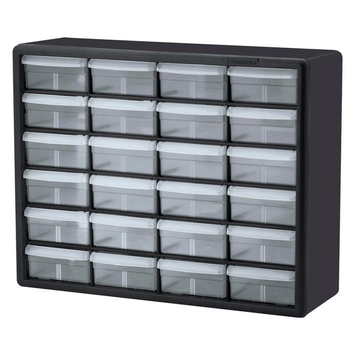 Akro-Mils Storage Cabinet, 24 Drawer, 20 x 6-1/2 x 16 Inches, Black and Clear