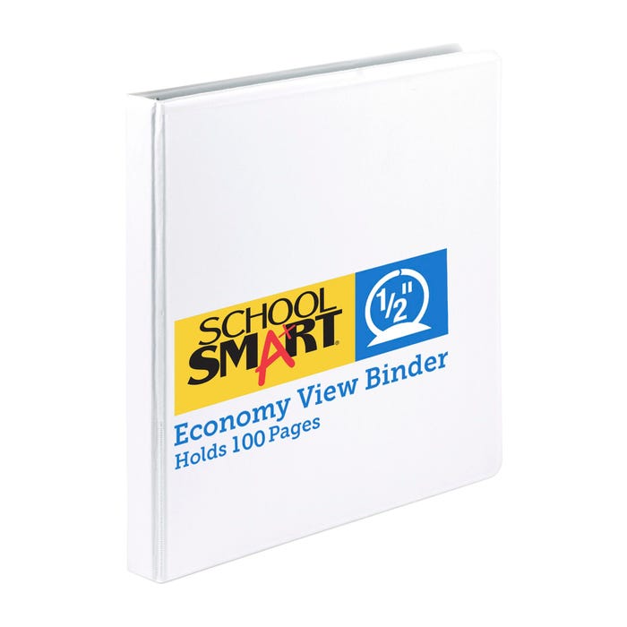 School Smart Round Ring View Binder, Polypropylene, 1/2 Inch, White