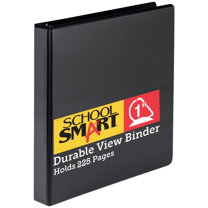 School Smart Durable Polypropylene D-Ring View Binder, 1 Inch, Black