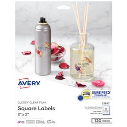 Image for Avery Square Labels, 2 x 2 Inches, Clear Gloss, Pack of 120 from School Specialty