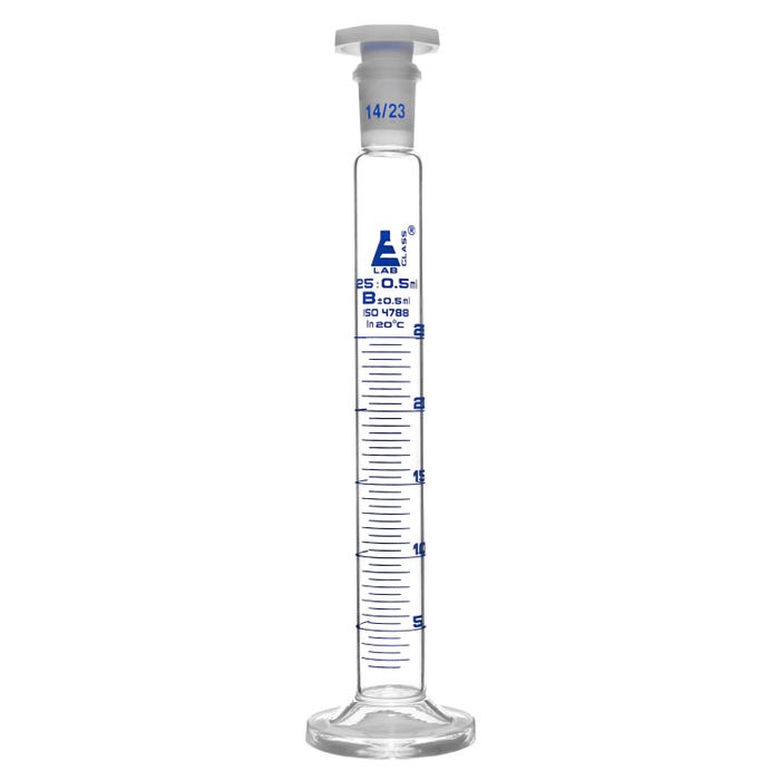 Eisco Labs Graduated Cylinder with Polypropylene Stopper, Round Base, 25ml