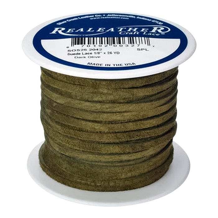 ReaLeather Leather Suede Lacing, 1/8 Inch x 25 Yards, Dark Olive