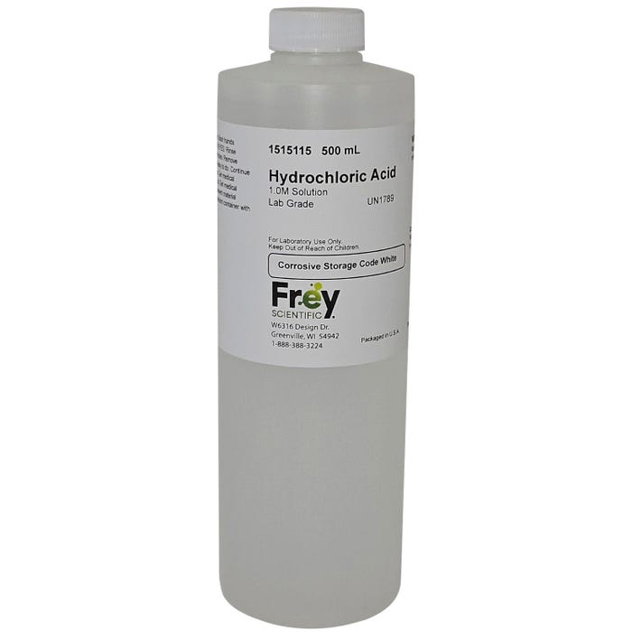 Frey Scientific Hydrochloric Acid, 1.0M Solution, Lab Grade, 500mL