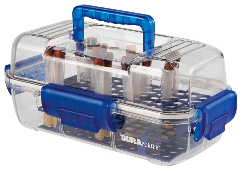 Heathrow Duraporter Sample or Specimen Transport Container, Clear/Blue, Item Number 2089047