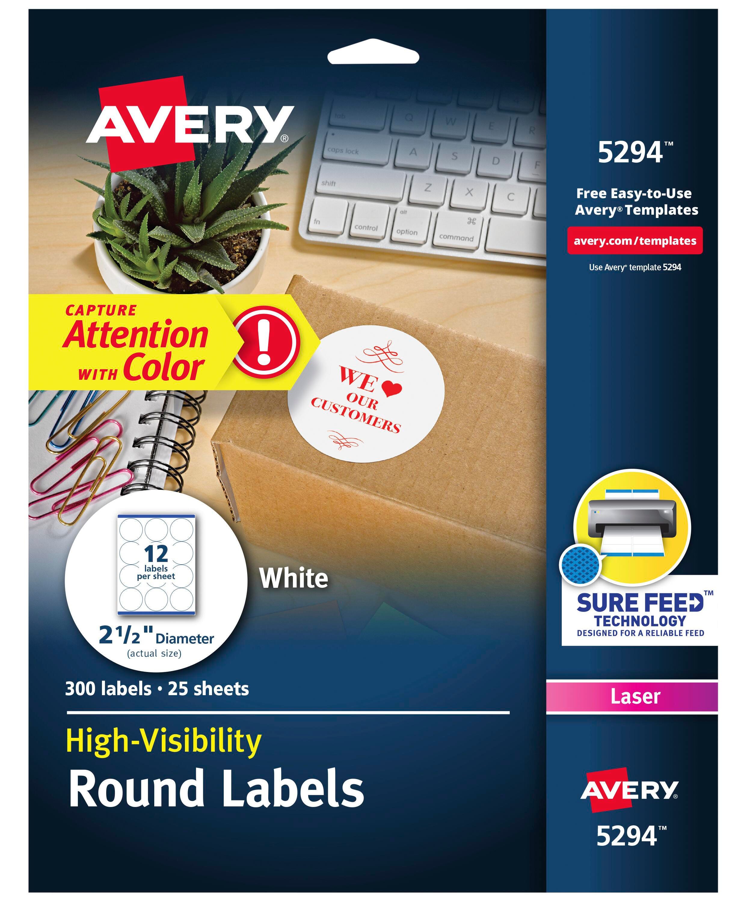 Avery Permanent Round ID Labels, 2-1/2 Inch Diameter, Matte White, Pack of 300 1054592
