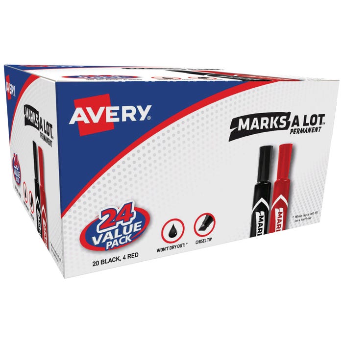 Avery Marks-A-Lot Marker Chisel Tip, Black, Pack of 24