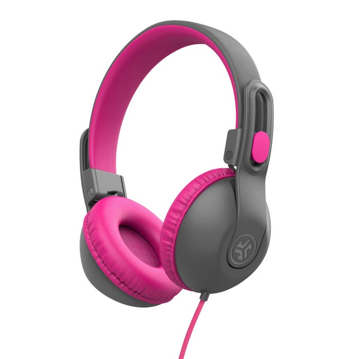 JLAB JBuddies Studio 2 On-Ear Kids Wired Headphones, Gray/Pink