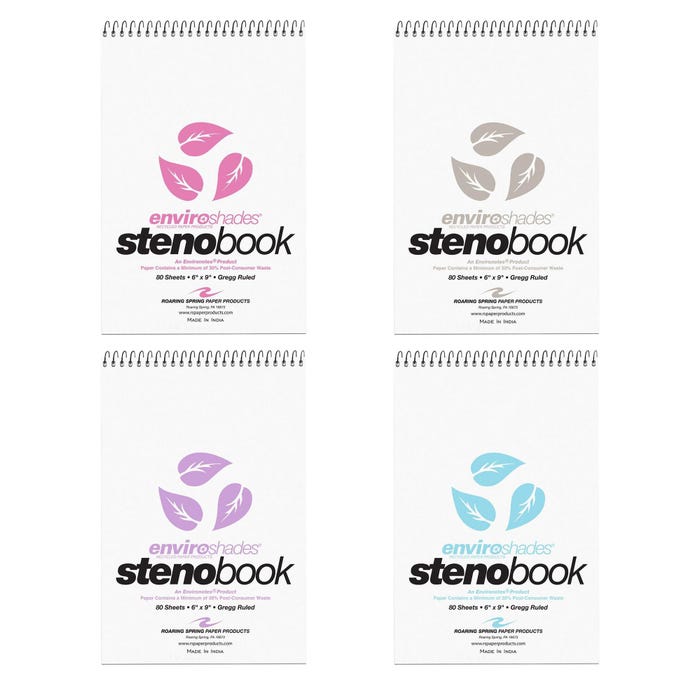 Enviroshades Steno Notebooks, 6 x 9 Inches, Assorted Colors, 80 Sheets, Pack of 4