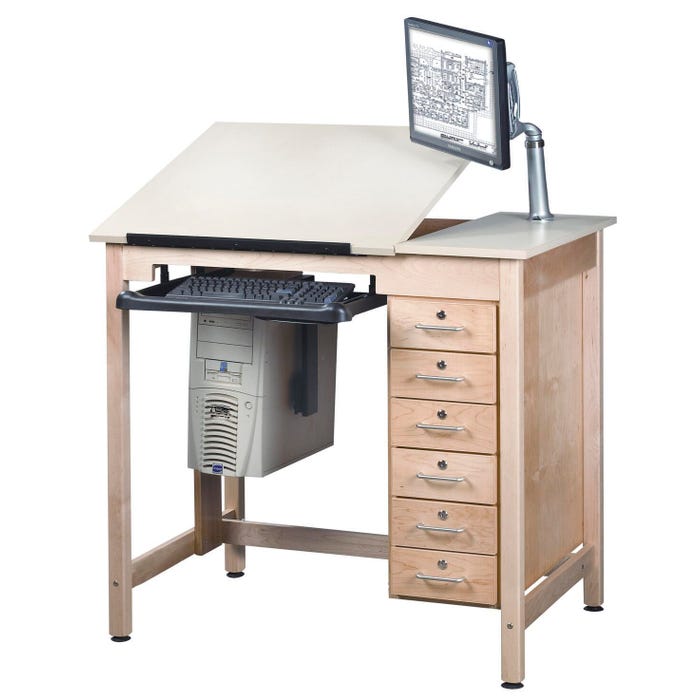 Diversified Spaces Draftsman Drawing Table, 42 x 30 x 39-3/4 Inches, Almond Plastic Laminate Top and Drawers