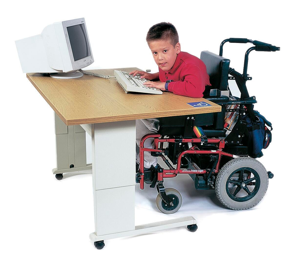 Populas Wheelchair Accessible Computer Workstation with Hand Crank, 48 X 30 in, Steel Base, Almond, Powder Coated 017468
