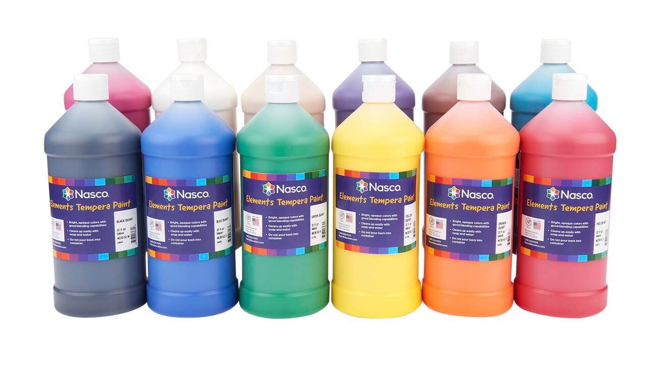 Nasco Elements Tempera Paint, Quarts - Set of 12 2218285