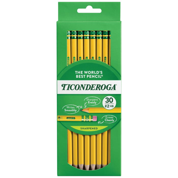 Ticonderoga Classic Wood-Cased Pencils, No 2 HB, Sharpened, Yellow, Pack of 30