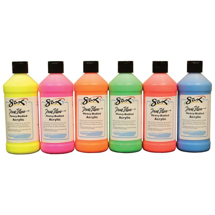 Sax Heavy Body Acrylic Paint, 1 Pint Bottles, Assorted Neon Colors, Set of 6