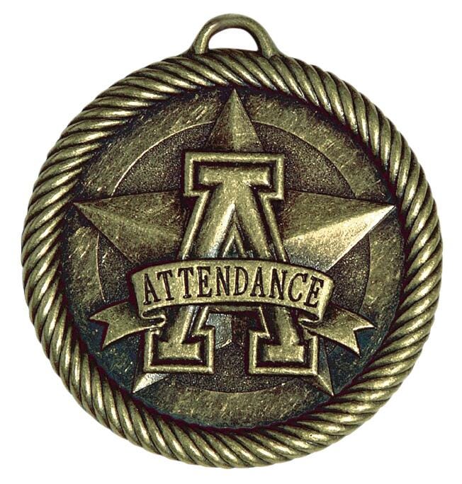 PDU & CAT Multi-Level Dovetail/Attendance Value Medal, 2 Inches, Solid Die Cast, Gold