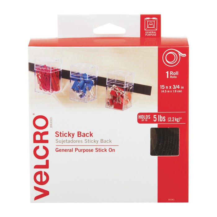 VELCRO Brand Hook and Loop Adhesive Tape with Dispenser, 15 Feet x 3/4 Inch, Black