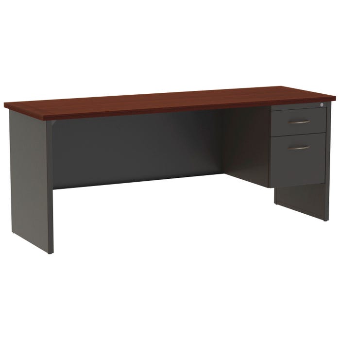 Lorell Mahogany Laminate/Charcoal Modular Desking, Right Pedestal Credenza, 72 x 24 Inches, Mahogany/Charcoal